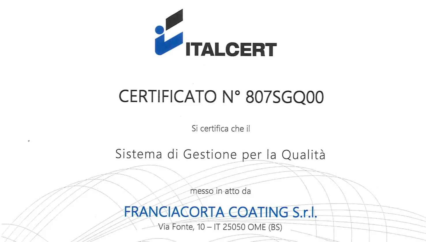 Certificazione Italcert ISO 9001